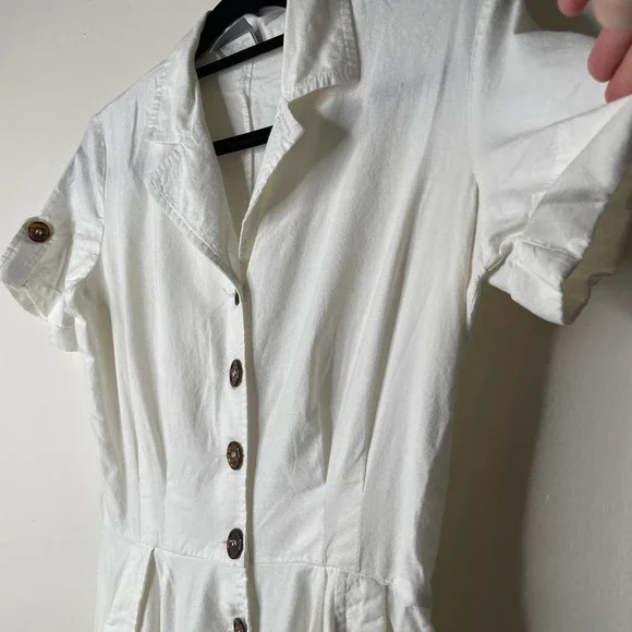 Vintage 90s Rabbit Designs White Tortoiseshell Button Front Midi Shirt Dress 6 - Picture 5 of 16